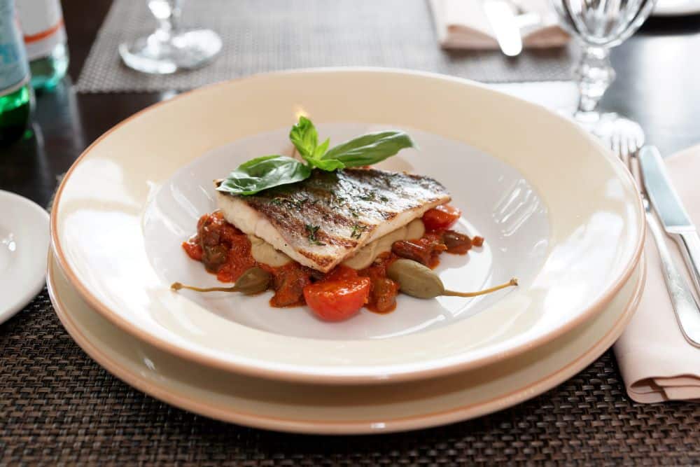 Sea Bass with Roasted Red Pepper Sauce Frozen Fish Direct