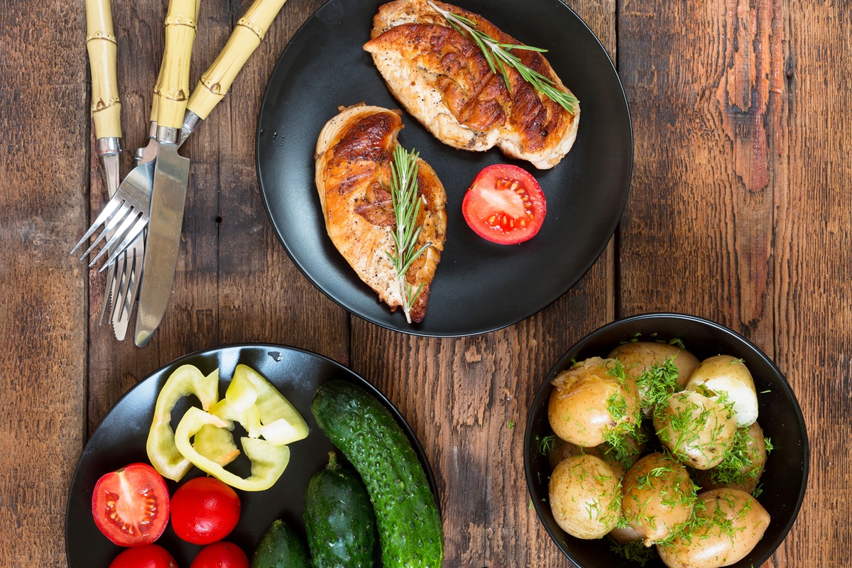 authentic european dinner with young potatoes