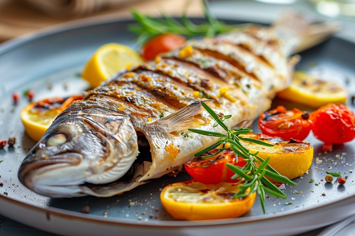 whole mediterranean roasted sea bass fish